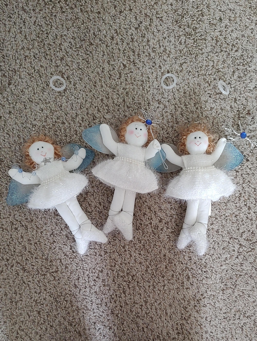 Set of 3 White and Blue Fairy Ornament Angels - Holiday Décor